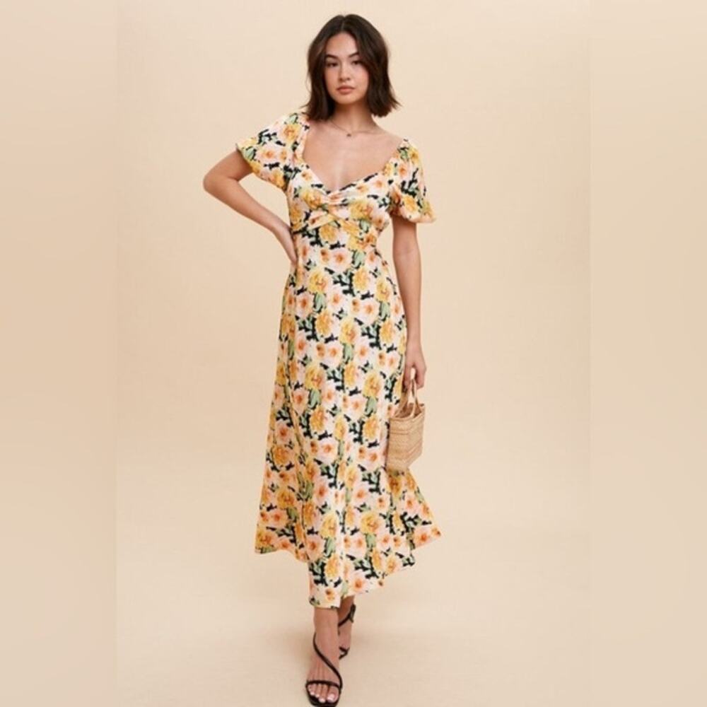 In Loom Satin Floral Midi Dress M